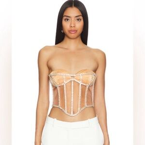 Camila Coelho Brown Rhinestone Mesh Corset